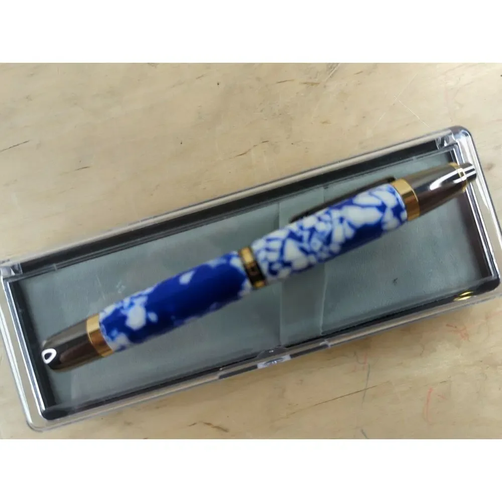 HAND TURNED‎ Pen Light Chrome Finish Blue Marble Acrylic Body
